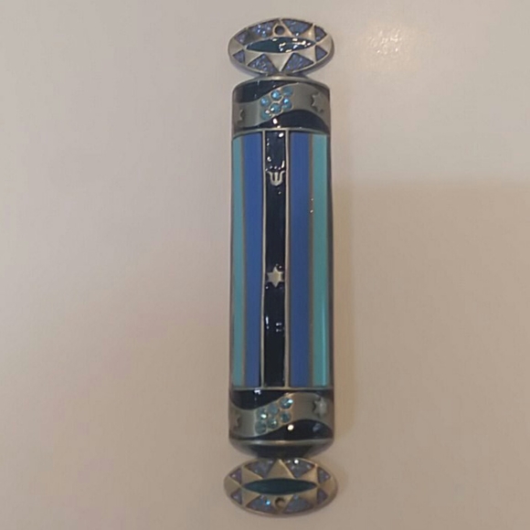 Beautiful Blue Glass Gemstone Mezuzah including sc - Picture 2 of 7
